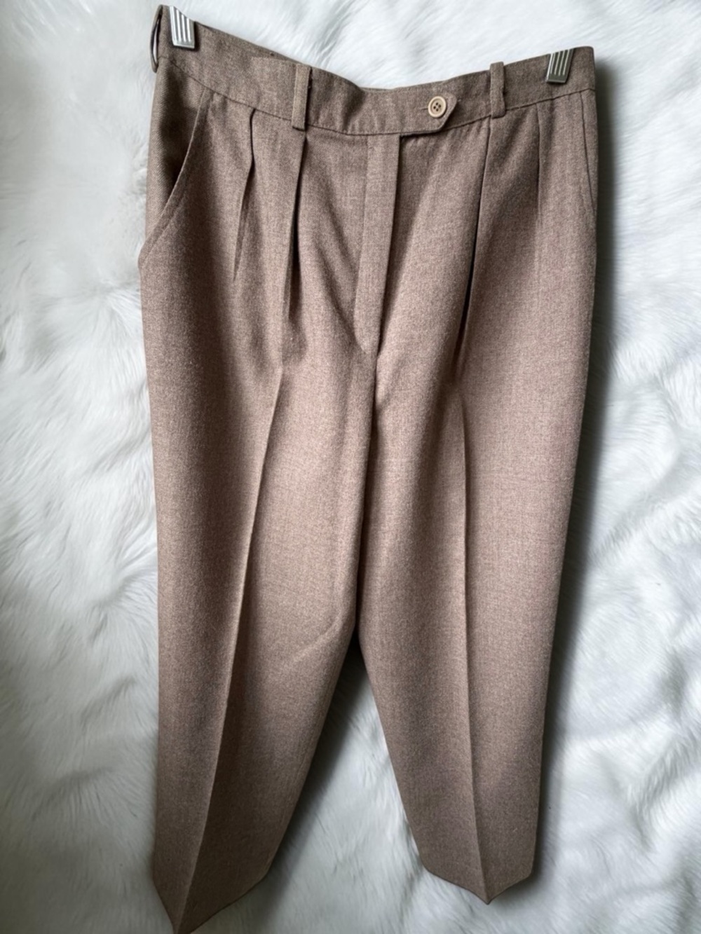 Vintage Merino Wool Pleated Trousers Womens Size 10 Brown High Waist Classic